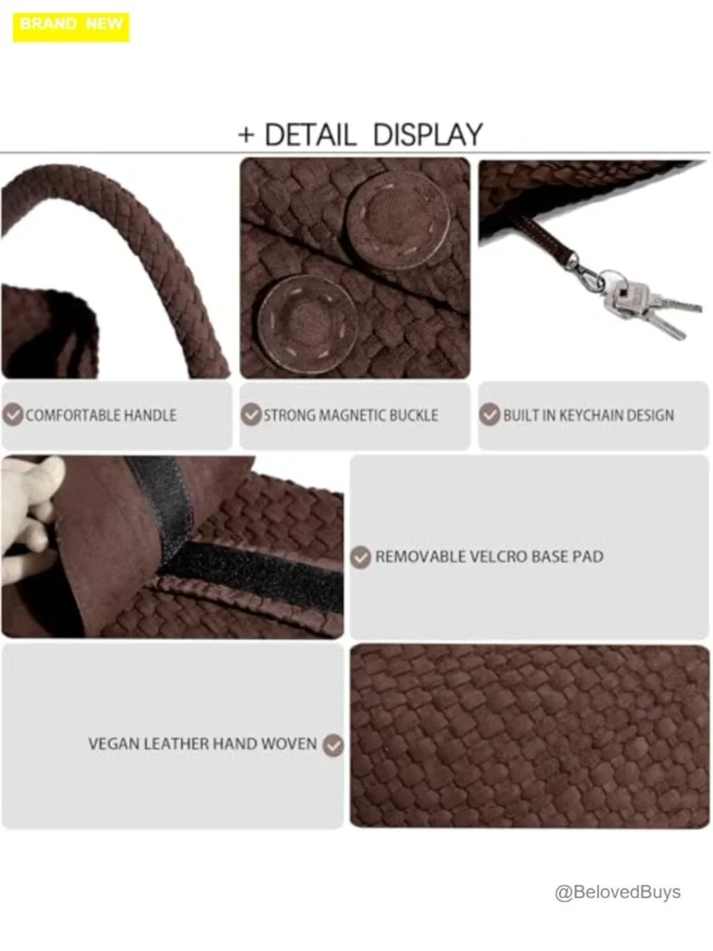 Handwoven Faux Suede Hobo Tote Bag with Adjustable Shoulder Strap